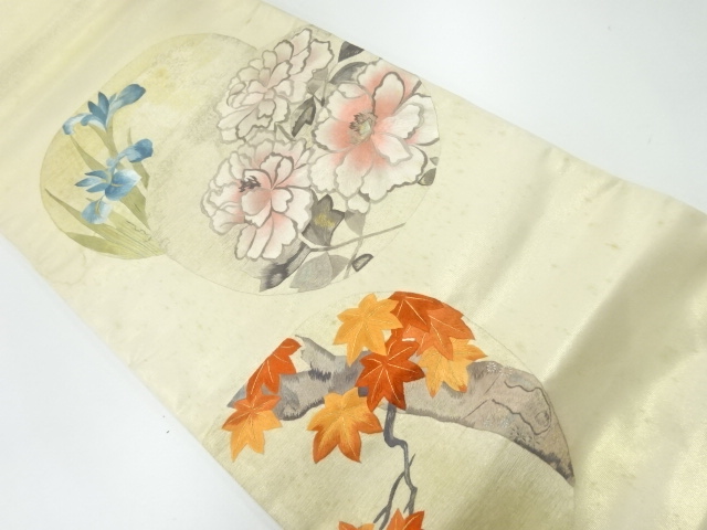 JAPANESE KIMONO / ANTIQUE FUKURO OBI / SILK / PEONY & AUTUMN LEAVES